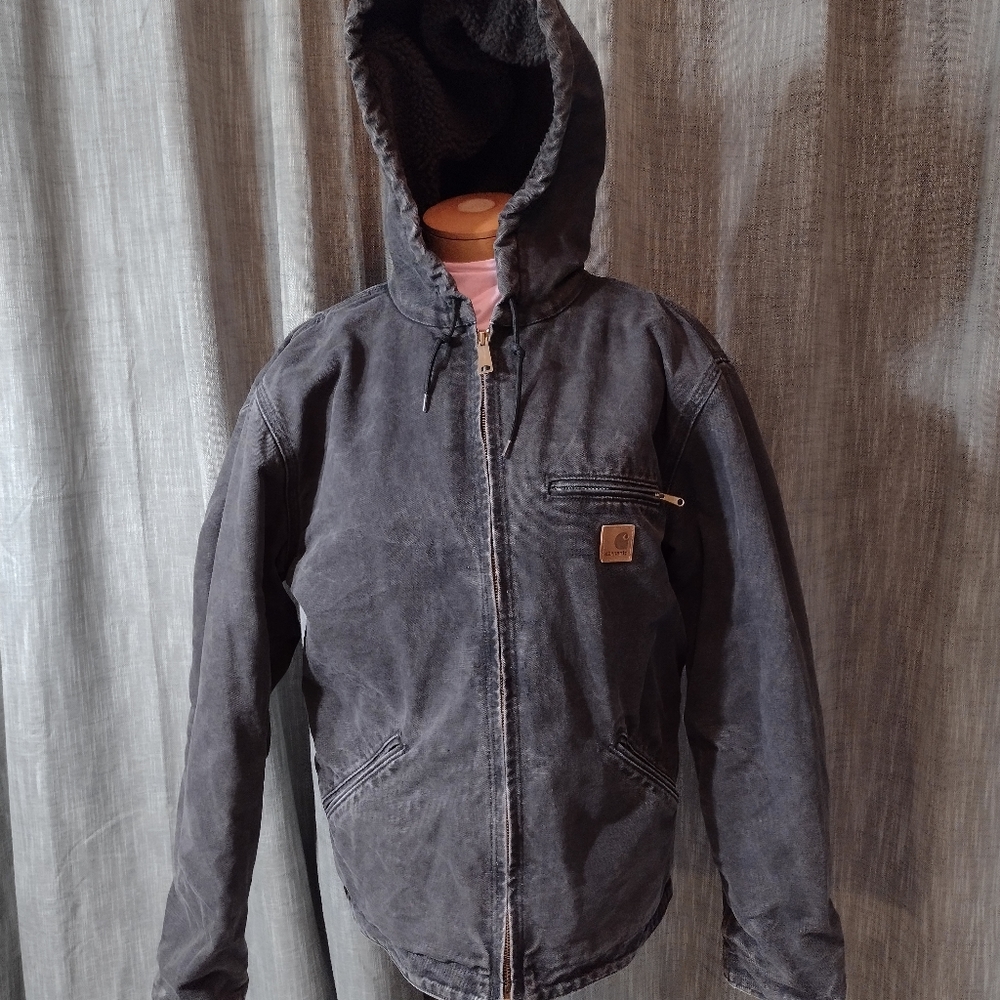 Carhartt Hooded Work Jacket in Washed Black